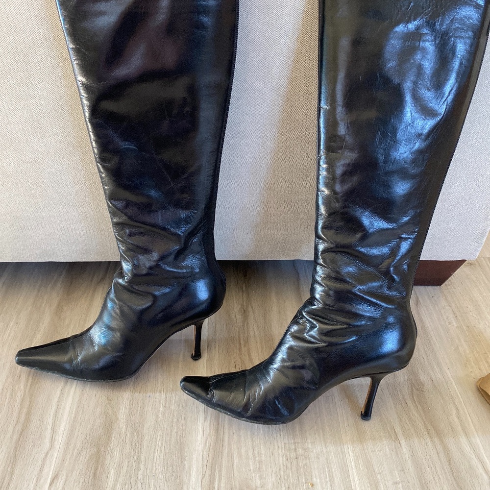 Jimmy Choo Black Leather Knee High Boots